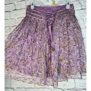 Y2K Development by Erica Davies 100% Silk Corset Waist Skirt Purple Floral Sz 2